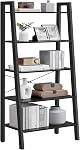 VASAGLE Ladder Shelf, 4-Tier Bookshelf, Storage Rack, Bookcase with Steel Frame, for Living Room, Home Office, Kitchen, Bedroom, Industrial Style, Rustic Brown and Matte Black ULLS44X