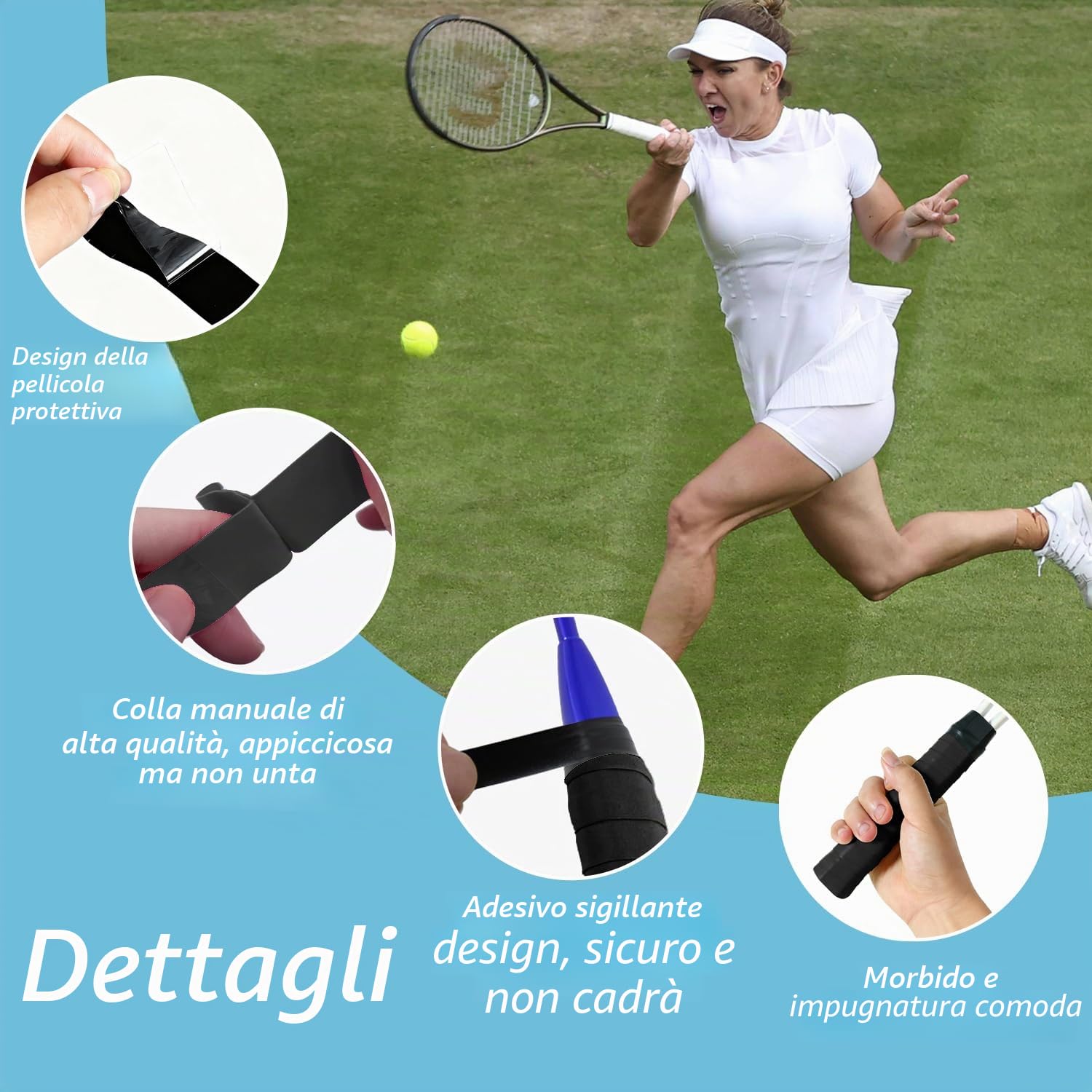 4 Pezzi Nastro Grip per Racchetta, per Padel, Tennis, Badminton. con Assorbente Antiscivolo Asciugatura Rapida sopra - Nero