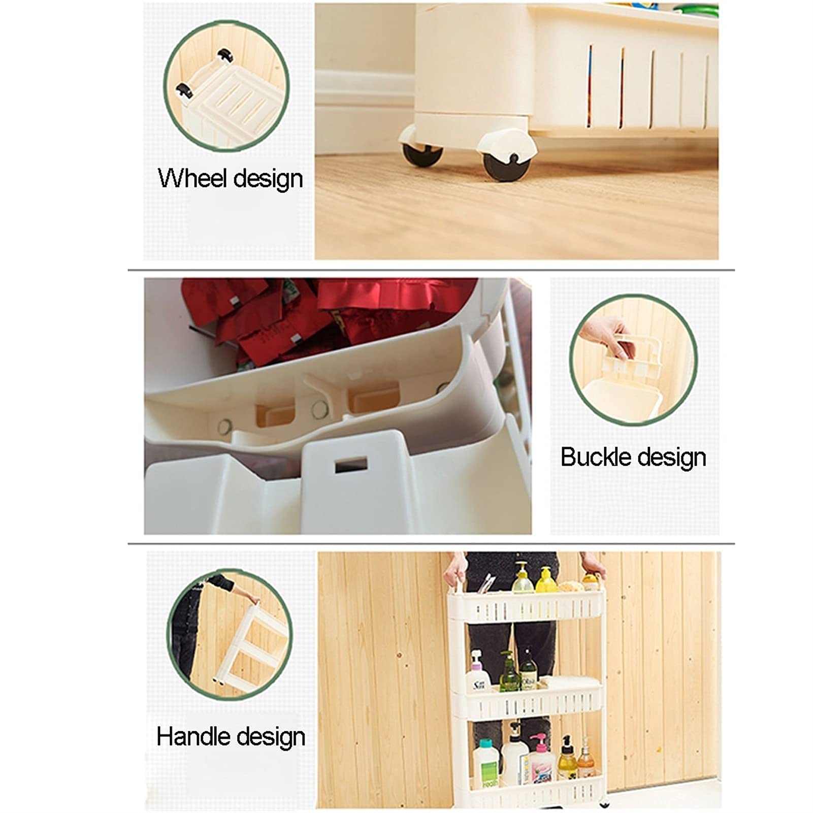 XYSQ Carrello da Cucina da 10cm, Scaffalatura Bianca, Carrello di Stoccaggio con Ruote per Cucina per Disabili Lavanderia da Bagno, con Manici, con Ganci Aggiuntivi, Nessuna Installazione A Vite