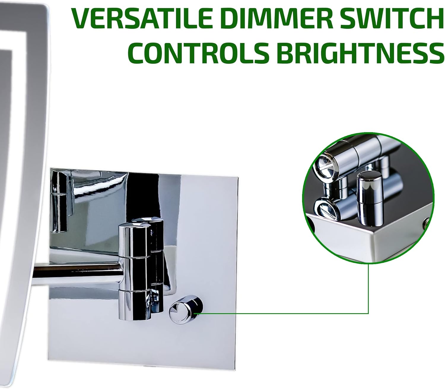 Ovente 7'' Lighted Wall Mount Makeup Mirror, 7X Magnifier, Square White LED w/ Dimmer Switch, One Sided Adjustable, Extend & Fold, Retractable Arm, AC Adapter Powered, Polished Chrome MSWA6387CH7X : Beauty & Personal Care