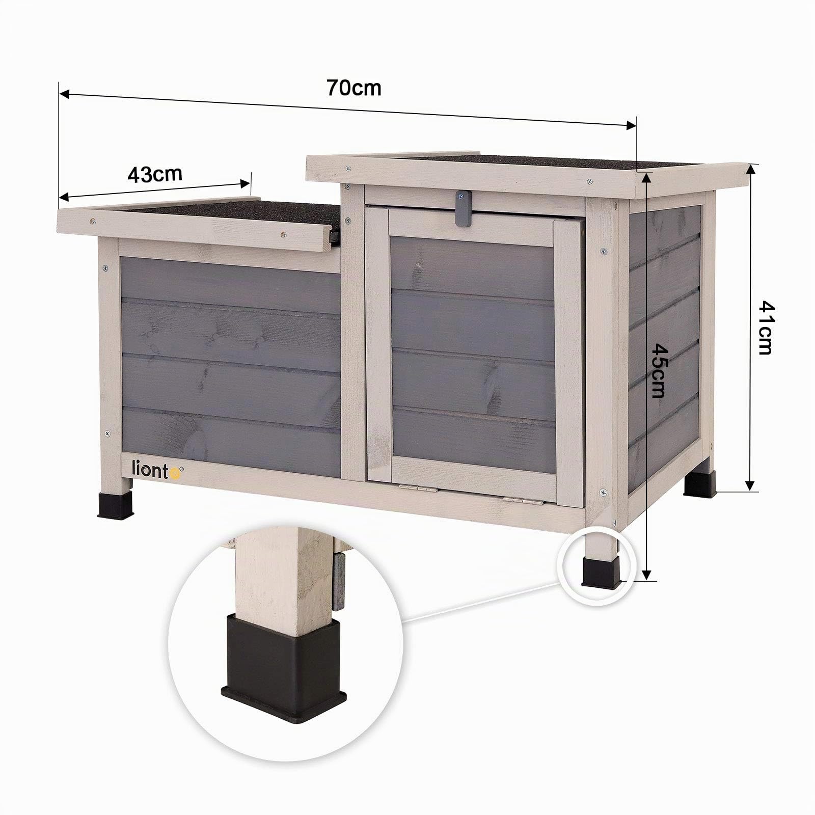 lionto Conejera de Madera caseta Exterior para Mascotas pequeñas cobertizo 70x43x45 cm