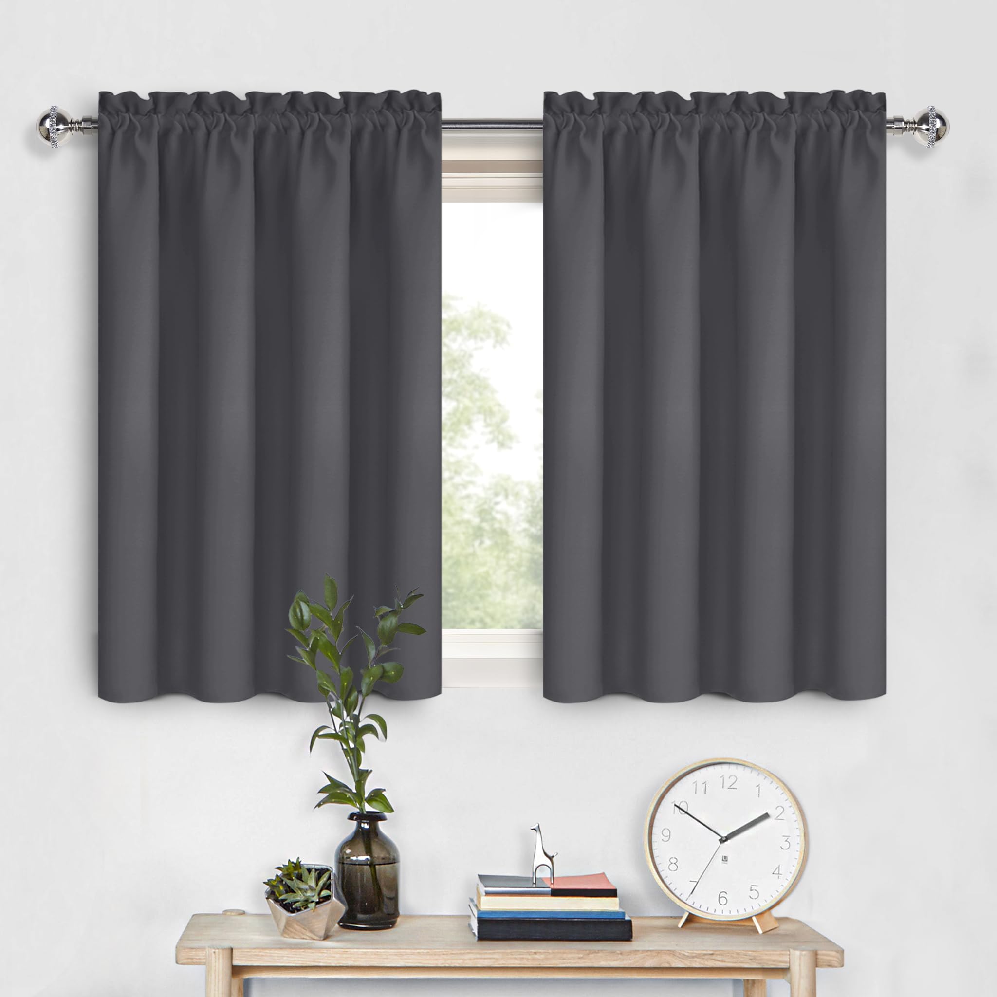 DWCN Short Blackout Curtains 36 inches Length 2 Panels Set, Half Window Rod Pocket Privacy Curtain Tiers for Kitchen, Room Darkening Curtains for Bathroom Shades (W42 x L36 Inch, Dark Grey) — image 1