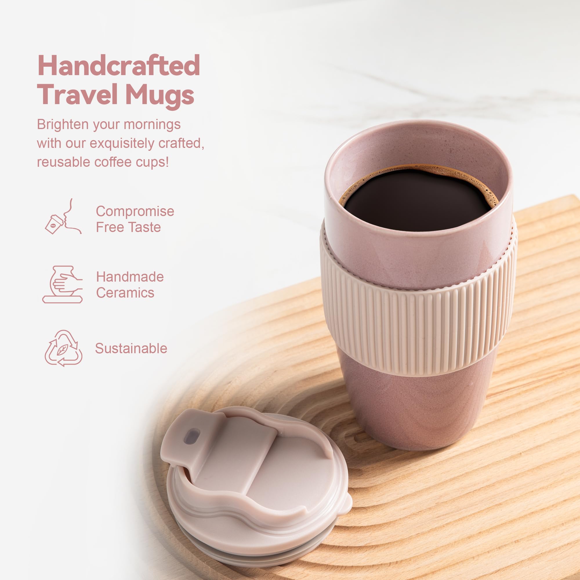 Amazon.com: TaoTaojarvie Ceramic Travel Coffee Mug with Polypropylene Lid  and Insulated Sleeve, 16 oz, Portable Coffee Cup for Car Cup Holder,  Transmutation Glaze Microwave and Dishwasher Safe(Pinkish Purple) : Home &  Kitchen