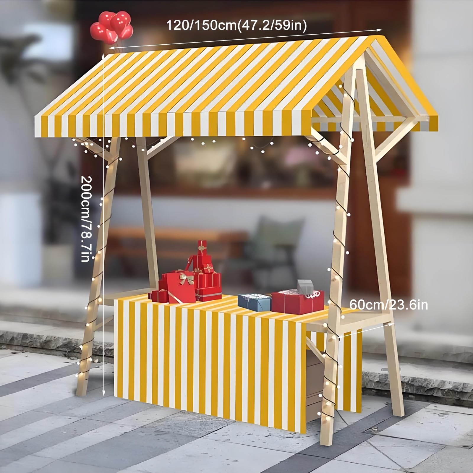 Mobiler Marktstand Verkaufsstand Mit Vordach, Stände Für Wochenmärkte, Festivals Und Strände, Süßigkeitenstand Auf Rädern Für Partys, Holzkiosk(Blue,150cm/59in)