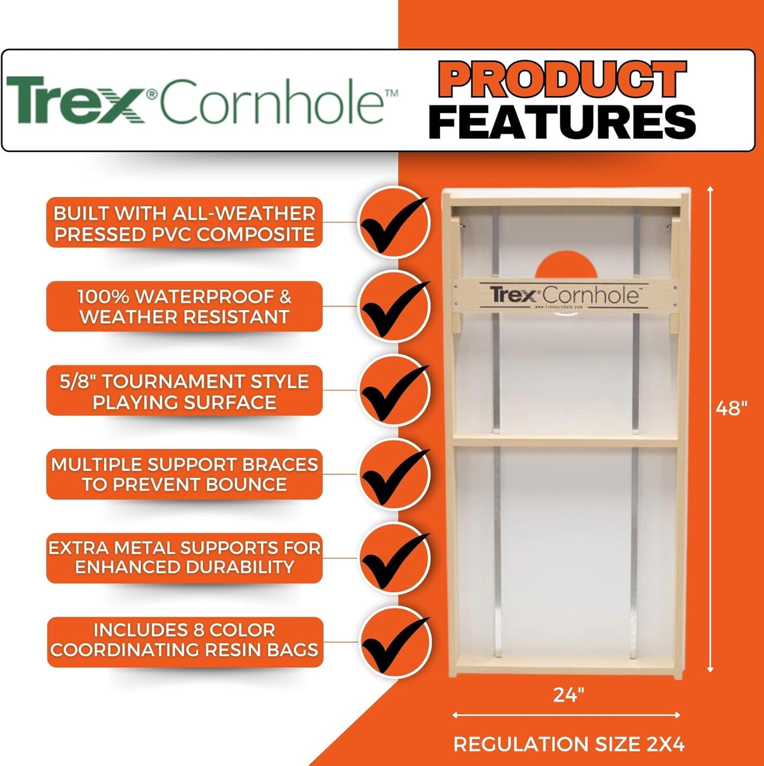 Skip's Garage Trex Woodland Brown Stripes All-Weather Cornhole Boards - CVC - Include Hole + Edge Lights