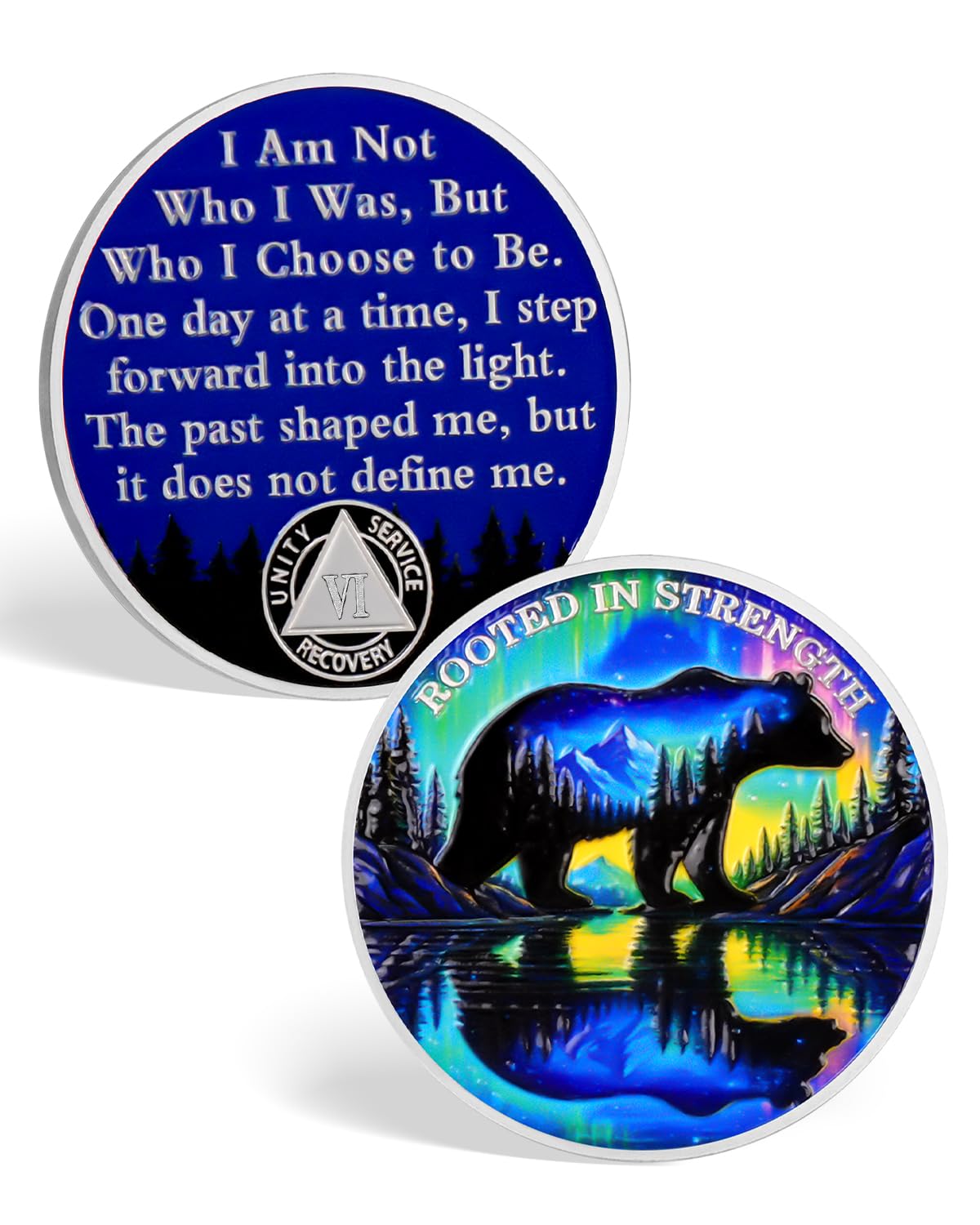 ACGZQY 6 Year Sobriety Coin - Aurora Bear Guardian Sobriety Chip AA Chips and Medallions - Hope Renewal AA NA Sober Anniversary Token Inspirational Recovery Gifts Alcoholics Anonymous Addiction
