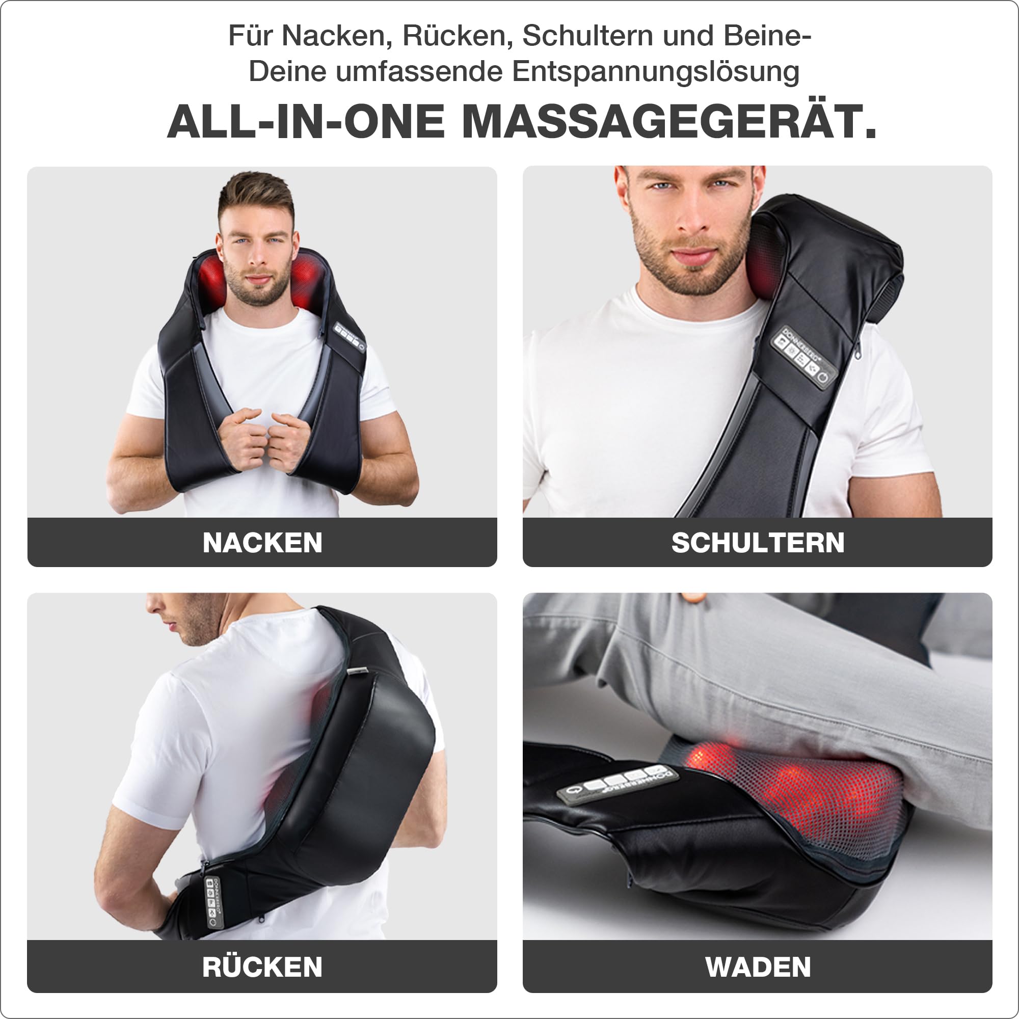 DONNERBERG® Klopfy Entspannung für Ihren Rücken Shiatsu und Klopfmassage Nackenmassagegerät mit Wärmefunktion 7 Jahre Kraftmotor Garantie TÜV Süd geprüft