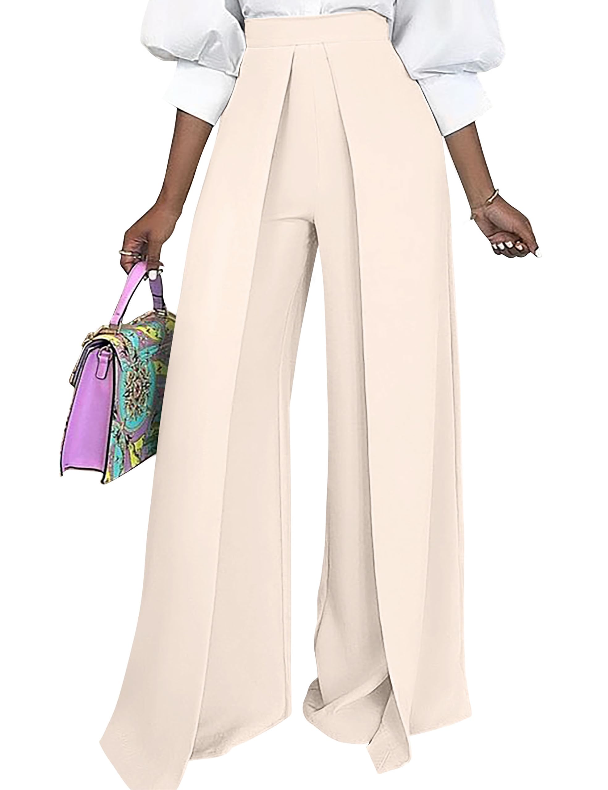 GOKATOSAU Women's Loose Fit High Elastic Waist Split Wide