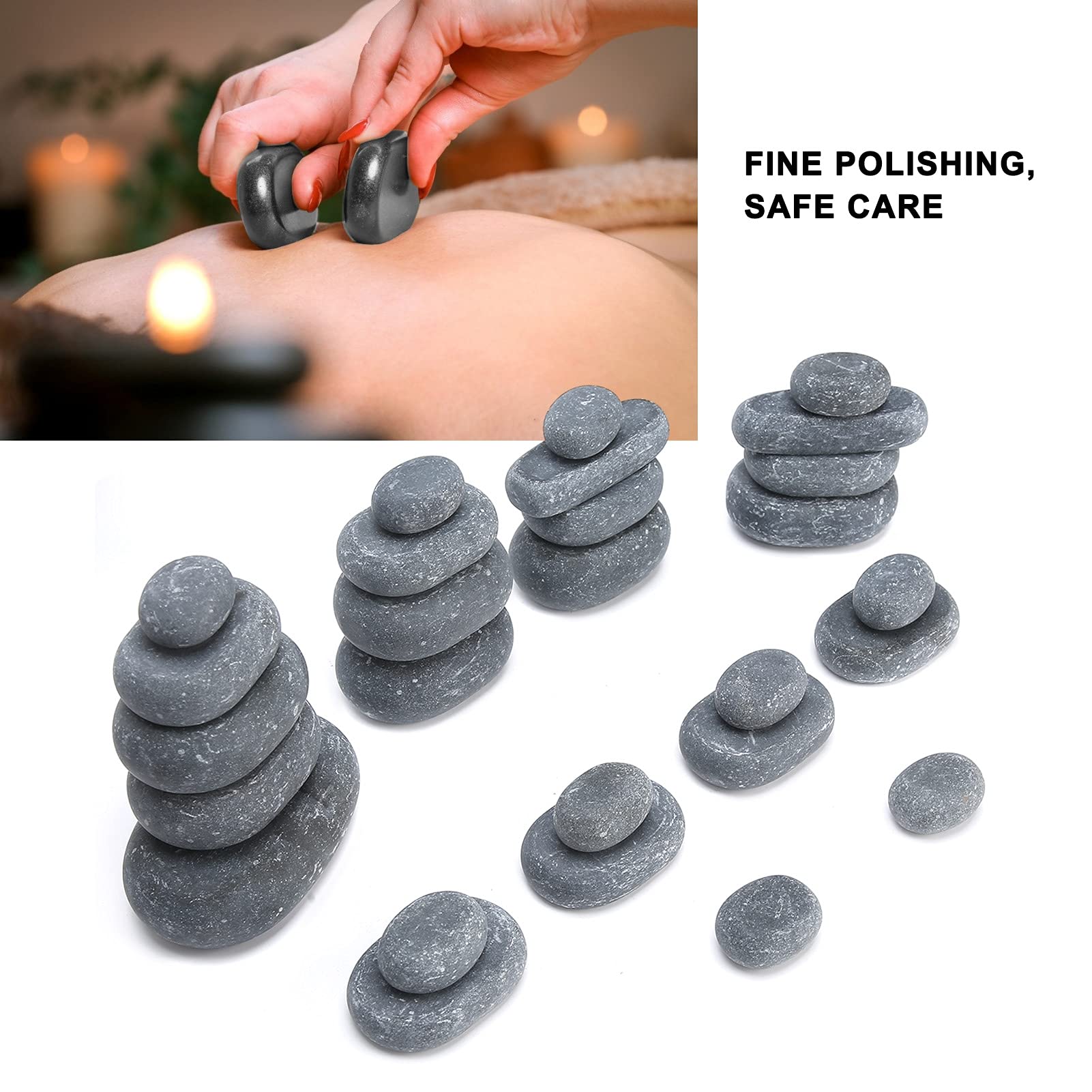 Juego de Piedras Calientes, Piedras de Masaje de Basalto Pulido para Spa, Kit Profesional con 27 Piezas, Rocas Volcánicas para Relajación, Aromaterapia, Masaje Corporal,
