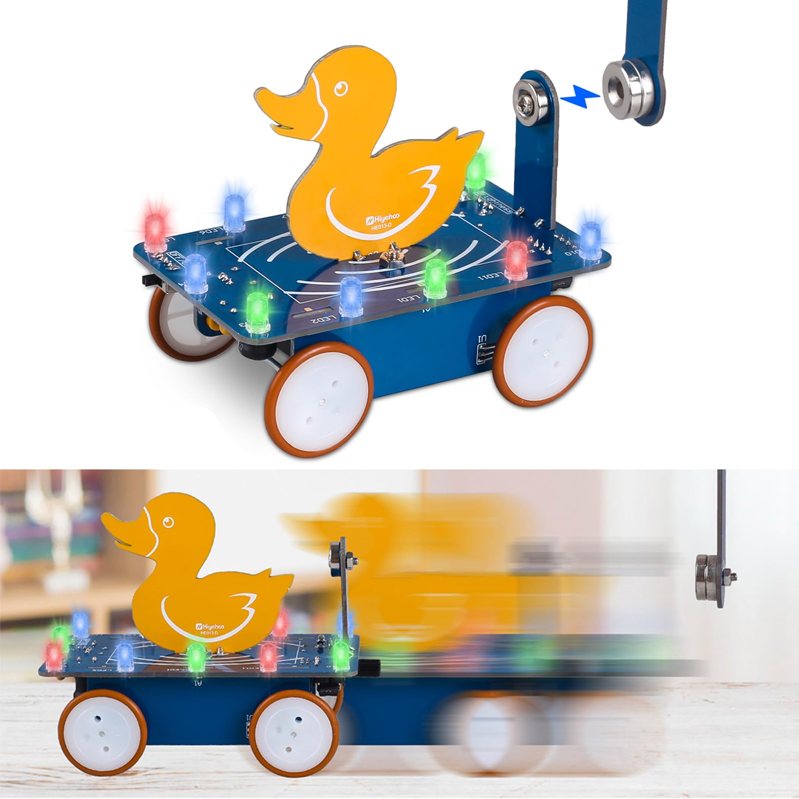 Soldering Project, ICSTATION Magnetic Duck Car Soldering Practice Kit DIY Swimming Duck Cart with LED Lights DIY Magnetic Vehicle Kit for STEM Education Physics Teaching and Learning Creative Present