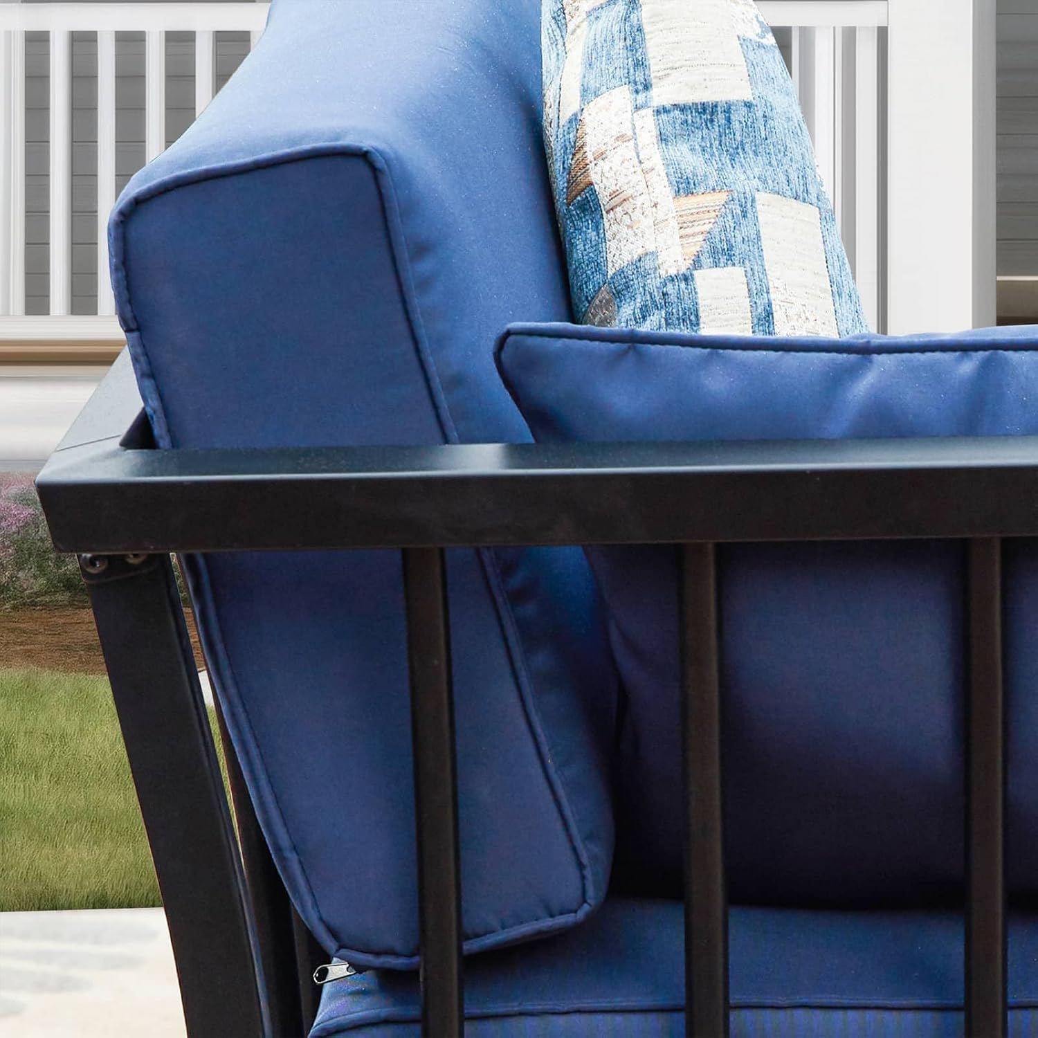 Patio Sofa Outdoor Sectional Sofas Metal Conversation Set Patio Furniture with Thick Blue Cushions