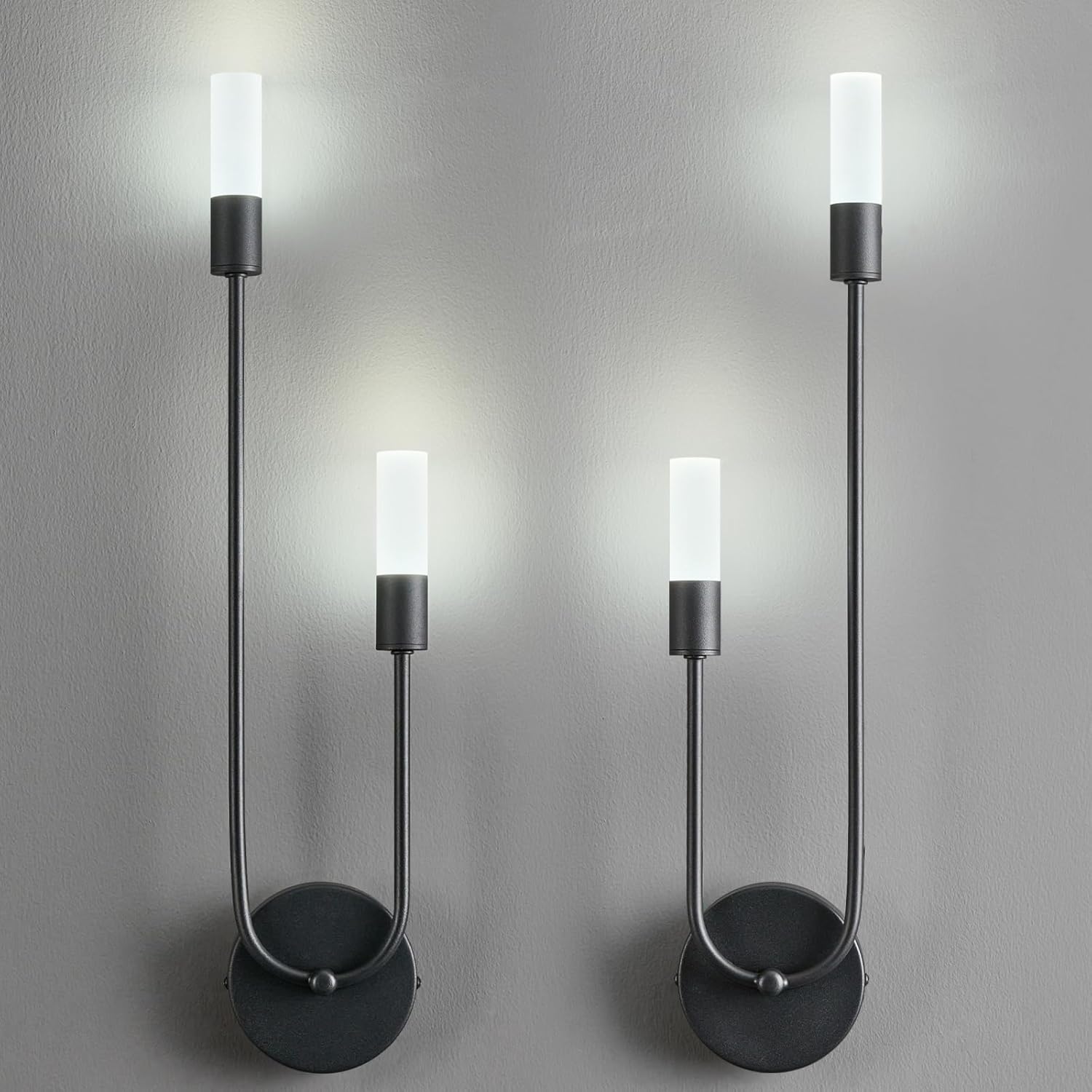 Black Wall Sconces Set of Two U Shape 2 Light 6000K LED Wall Sconce Dimmable Bathroom Sconces Modern Sconces Wall Lighting for Bedroom Hallway Wall Light Fixtures Indoor