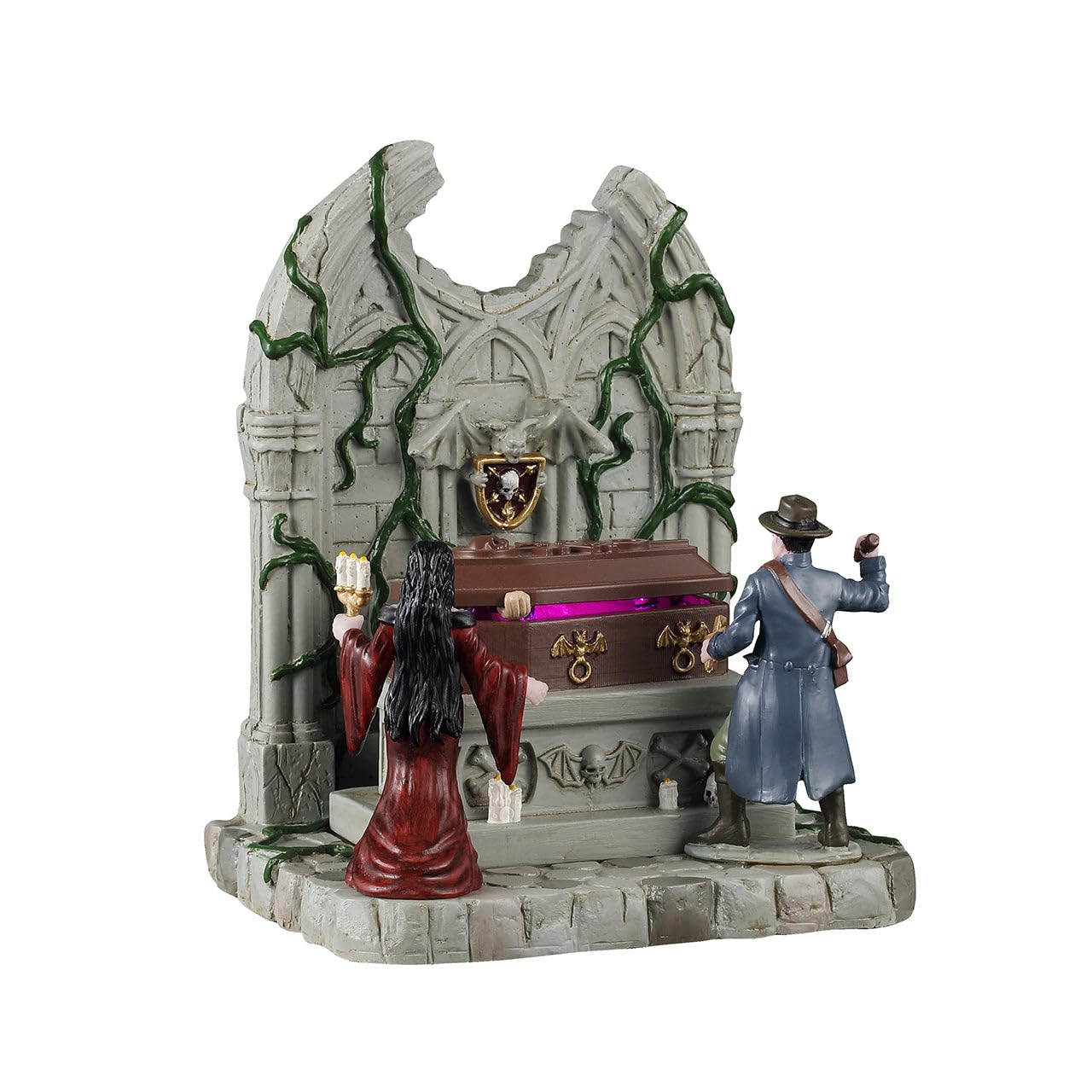 Ataúd iluminado Lemax, adorno miniatura de Halloween y decoración de mesa terrorífica
