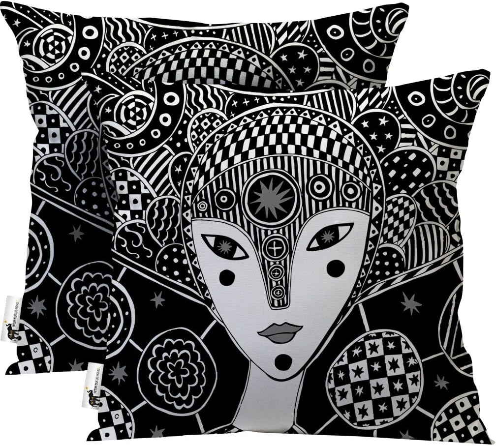 Handmade Bohemian Throw Pillows - Set of 2 - Artsy Black Furniture Pillows - Mokosha (20X20)