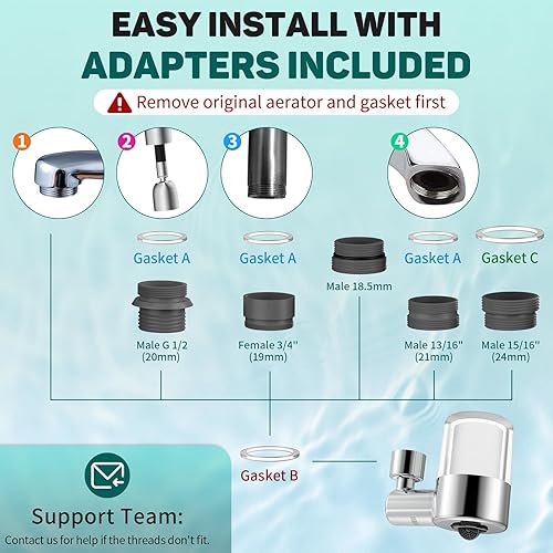 Miniatura 8 de CECEFIN Filtros de agua montados en el grifo del fregadero, sistema de filtración de agua giratorio 720, rociador de 2 modos, cartuchos de filtro de