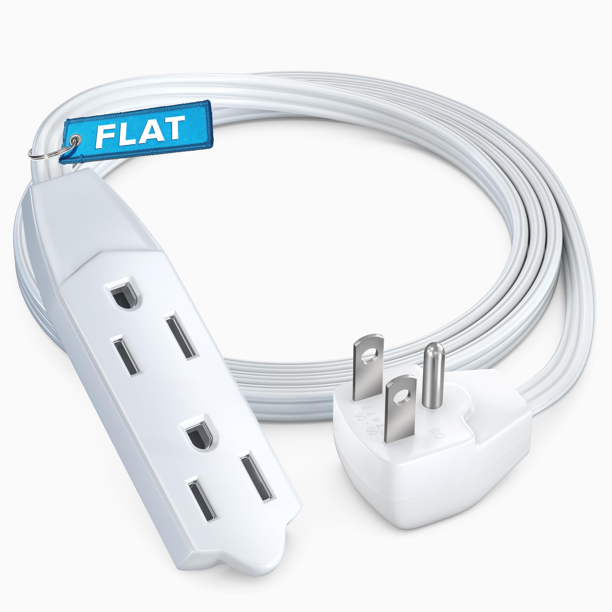 Maximm 3ft Flat Plug Extension Cord UL Certified 16 Gauge, 125V, 13 Amps, 1625 Watts Grounded 3-Prong Cord - White