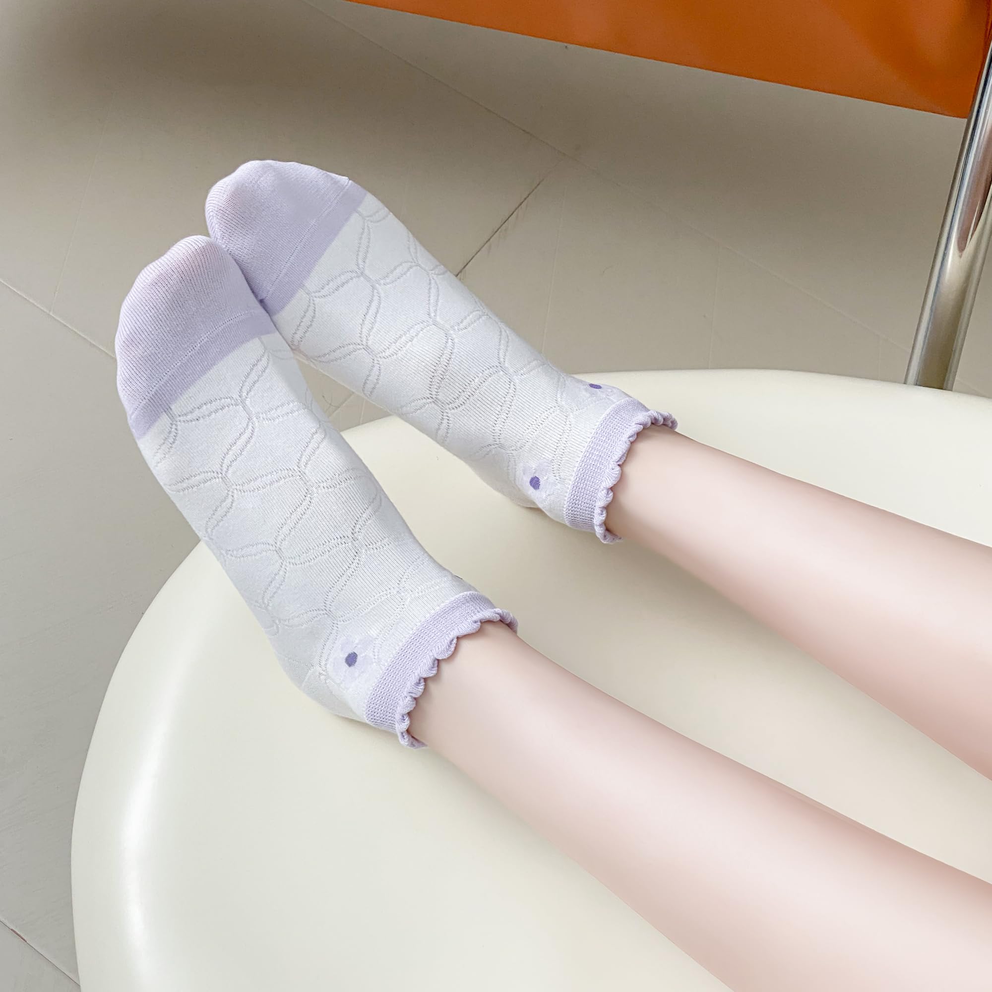 Calcetines de algodón peinado al tobillo para mujer, sin costuras, corte bajo, delgados, a la moda, estampados a rayas, lindos, 5 pares