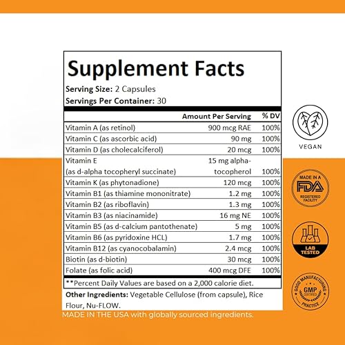 Miniatura 5 de PurePath Multivitamínico para adultos con las 13 vitaminas esenciales, sin megadosis, cápsulas vegetarianas para energía, cerebro y apoyo a la salud
