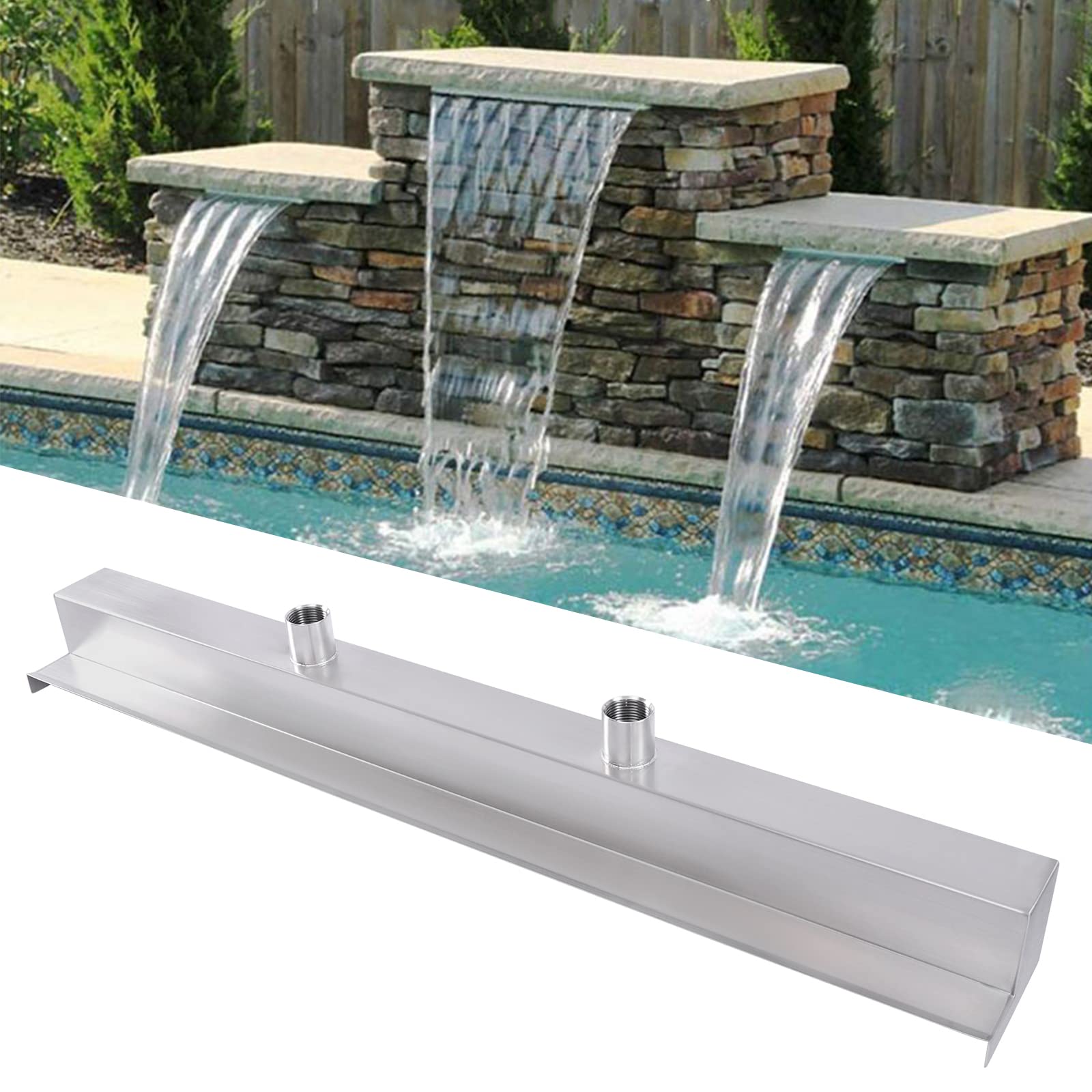 Fuente Acero Inoxidable 304 Piscina Fuente Cascada Acero Inoxidable 304  LONGRUNNEW - 23.6 Pulgadas Jardín Fuente Cascada Exterior LED, image size:1600x1600