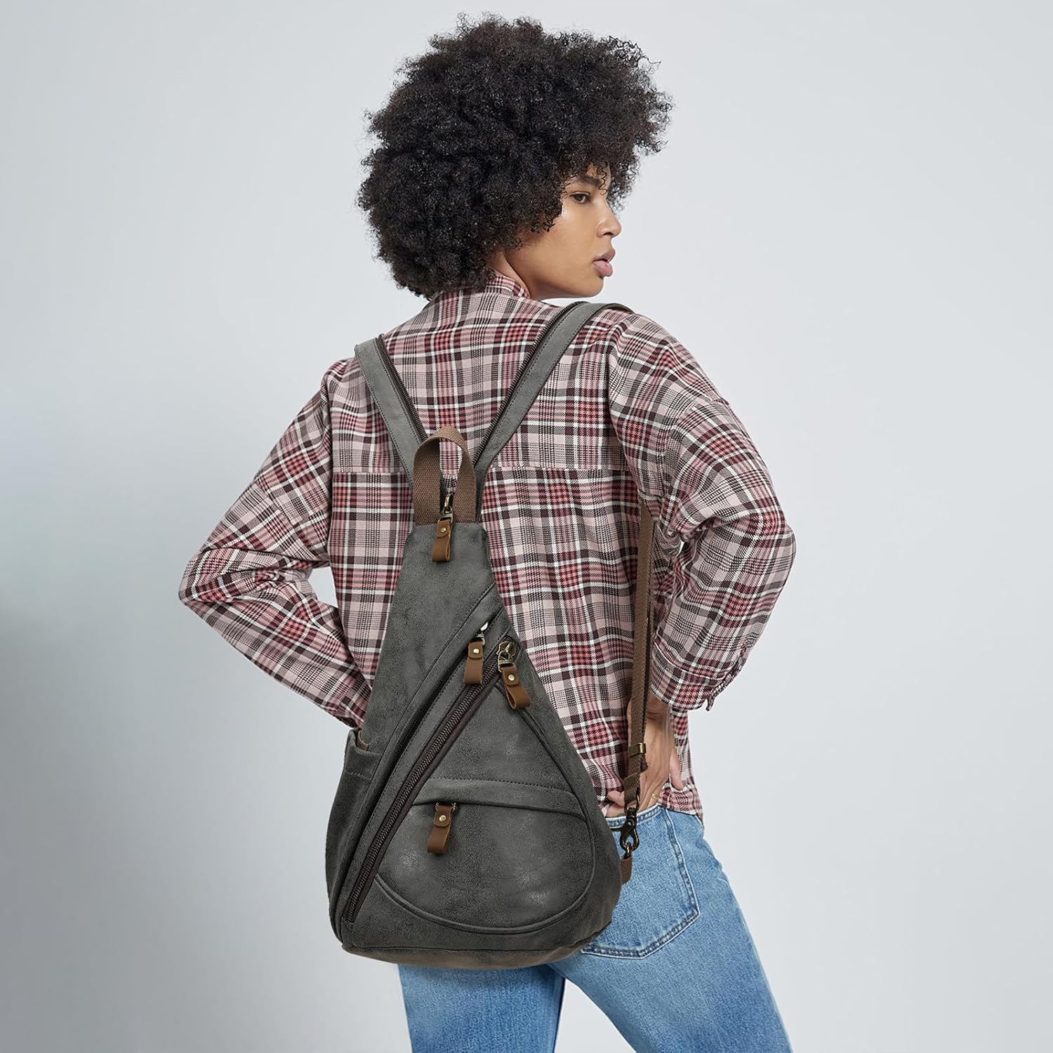 KL928 PU Leather Sling Bag - Small Crossbody Backpack Shoulder Casual Daypack Rucksack for Men Women - Image 8