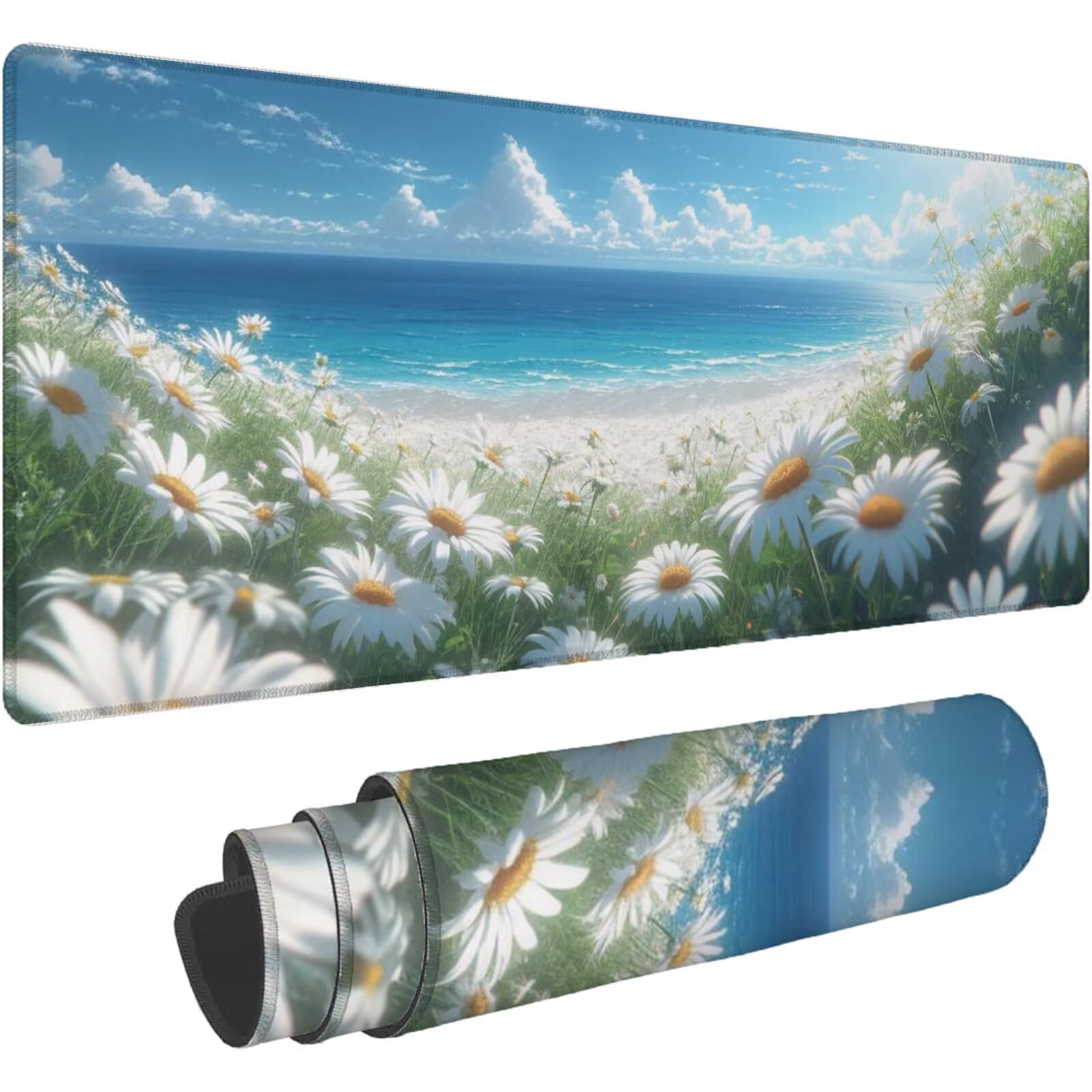 Podkładka pod mysz XXL 1600 x 800 mm beżowa podkładka pod mysz kwiaty mata podkładka pod mysz do gier antypoślizgowa gumowa podstawa zszyte krawędzie akcesoria biurowe do gier do biura i komputera