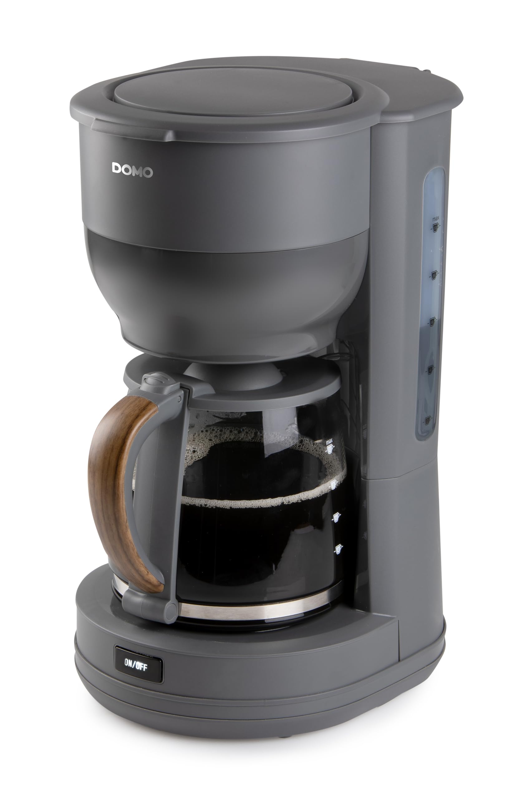 DOMO DO754K Kaffeemaschine Wood You Serie - 10 Tassen - 1,25L - Warmhalteplatte - Papierfilter Filterkaffeemaschine mit Glaskanne - Mattgrau mit Holzfinish