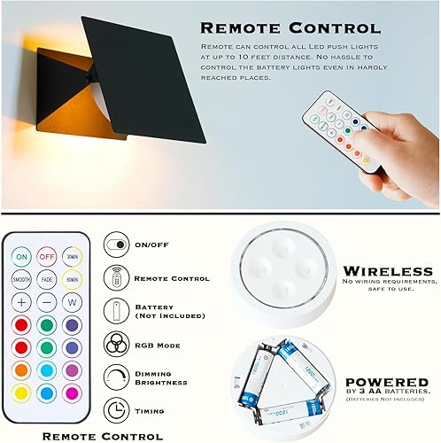 Miniatura 6 de HEQIQEH Apliques de pared RGB de estilo moderno, funciona con pilas, paquete de 2, lámpara de pared ajustable con cubo LED para interiores arriba y