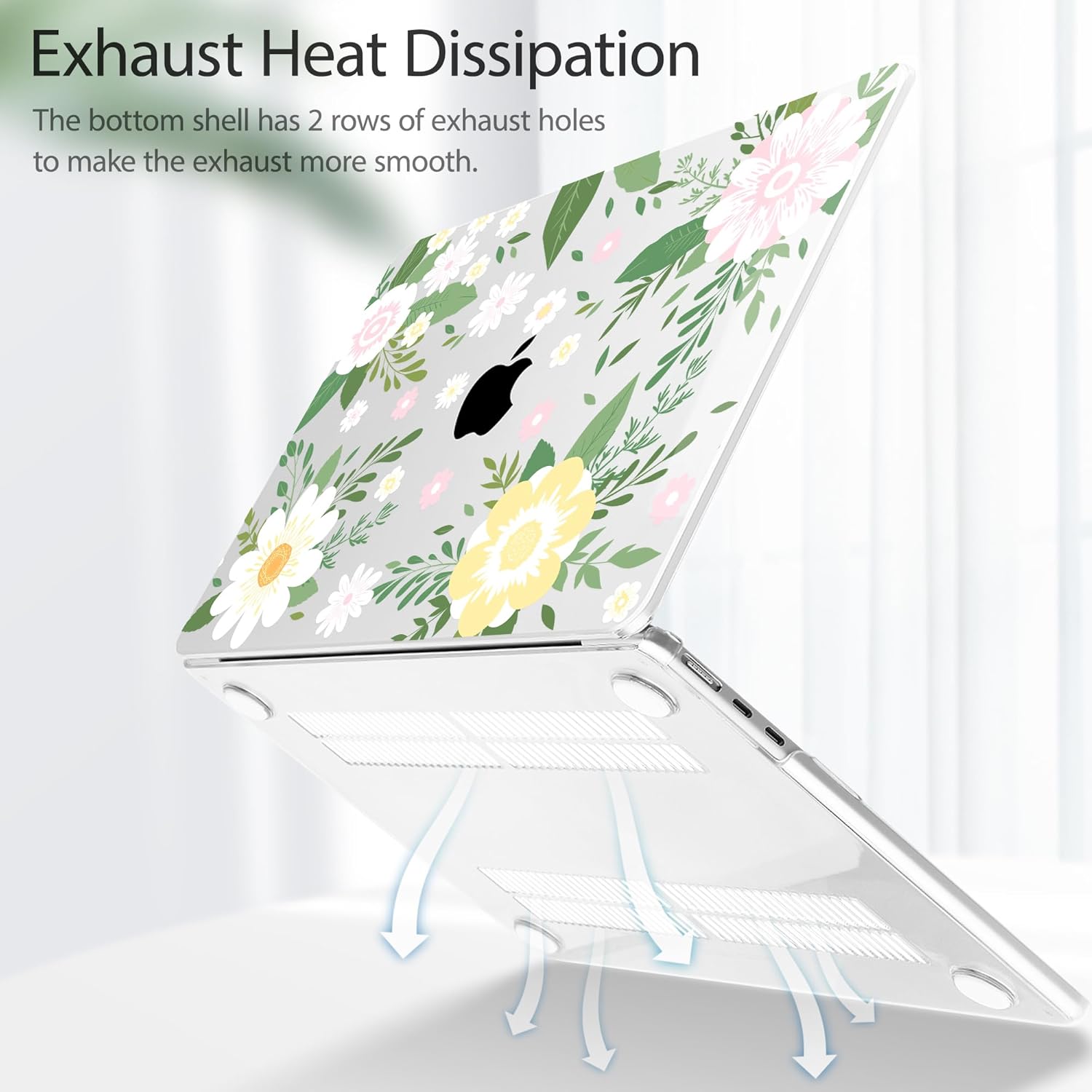 Tuiklol for 2025 2024 2023 MacBook Air 15 inch Case M4 M3 M2 Chip, Model A3241 A3114 A2941 Hard Shell Case with Keyboard Cover & Screen Protector for MacBook 15.3'' Cover, Flowers White - Image 4