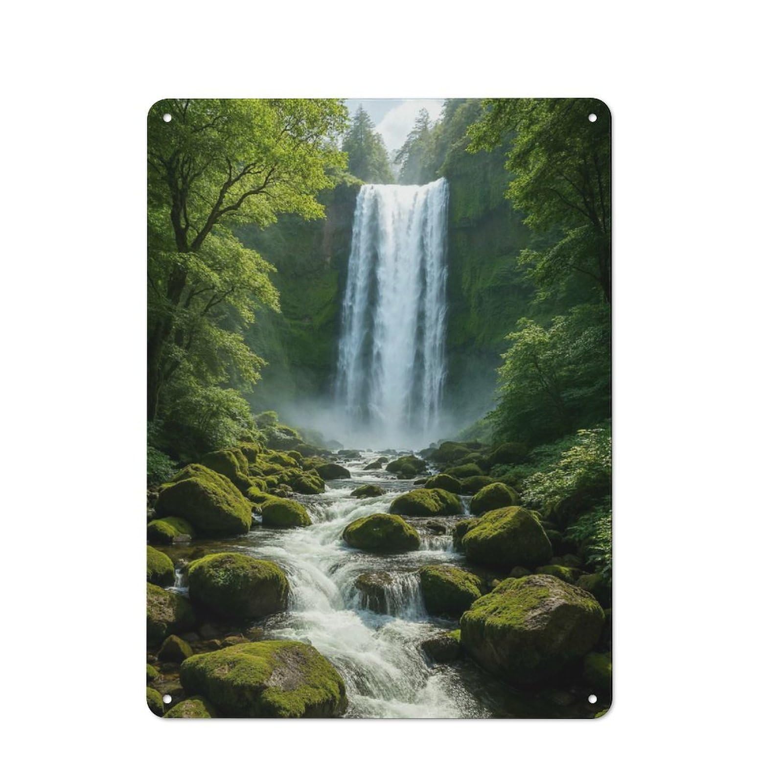 Junmoney Style-16 Tin Wall Plaque 40X30cm With Lush Waterfall Scene For Home Bar Wall, A Decorative Christmas Gift For Hosts Who Enjoy Retro Interiors