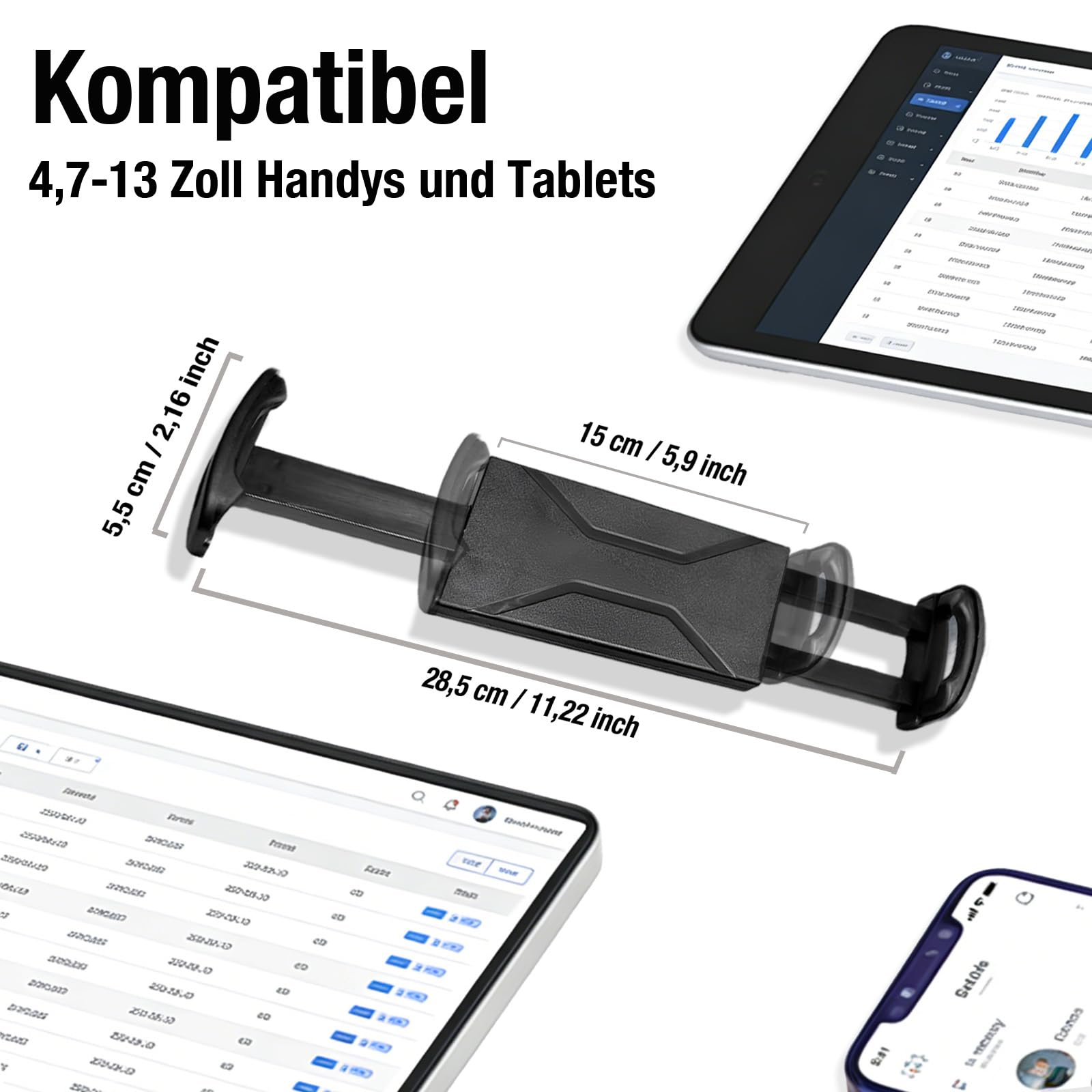 Uchwyt ścienny na tablet, aluminiowy wysuwany uchwyt ścienny, regulacja wysokości, składany, obracany o 360 stopni, składany, do kuchni, biura, salonu, łazienki lub sypialni, do urządzeń 4-13"