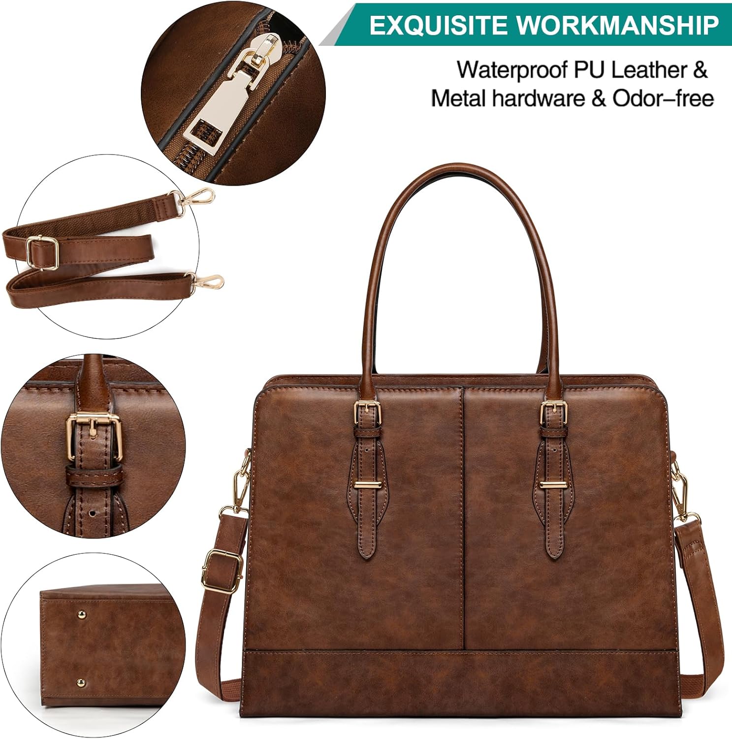 Laptop Bag for Women Leather Work Tote 15.6 Inch Laptop for Computer Messenger Bag Waterproof Briefcase Business Office Professional Large Capacity Handbag Shoulder Teacher Nurse Bag - Image 5