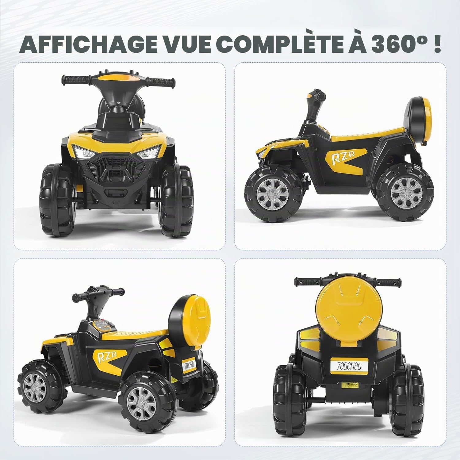Quad Electrique Enfants 6V,Voiture Électrique Enfants | LED Et Musique,ATV pour Enfant de 3 à 8 Ans（Jaune）