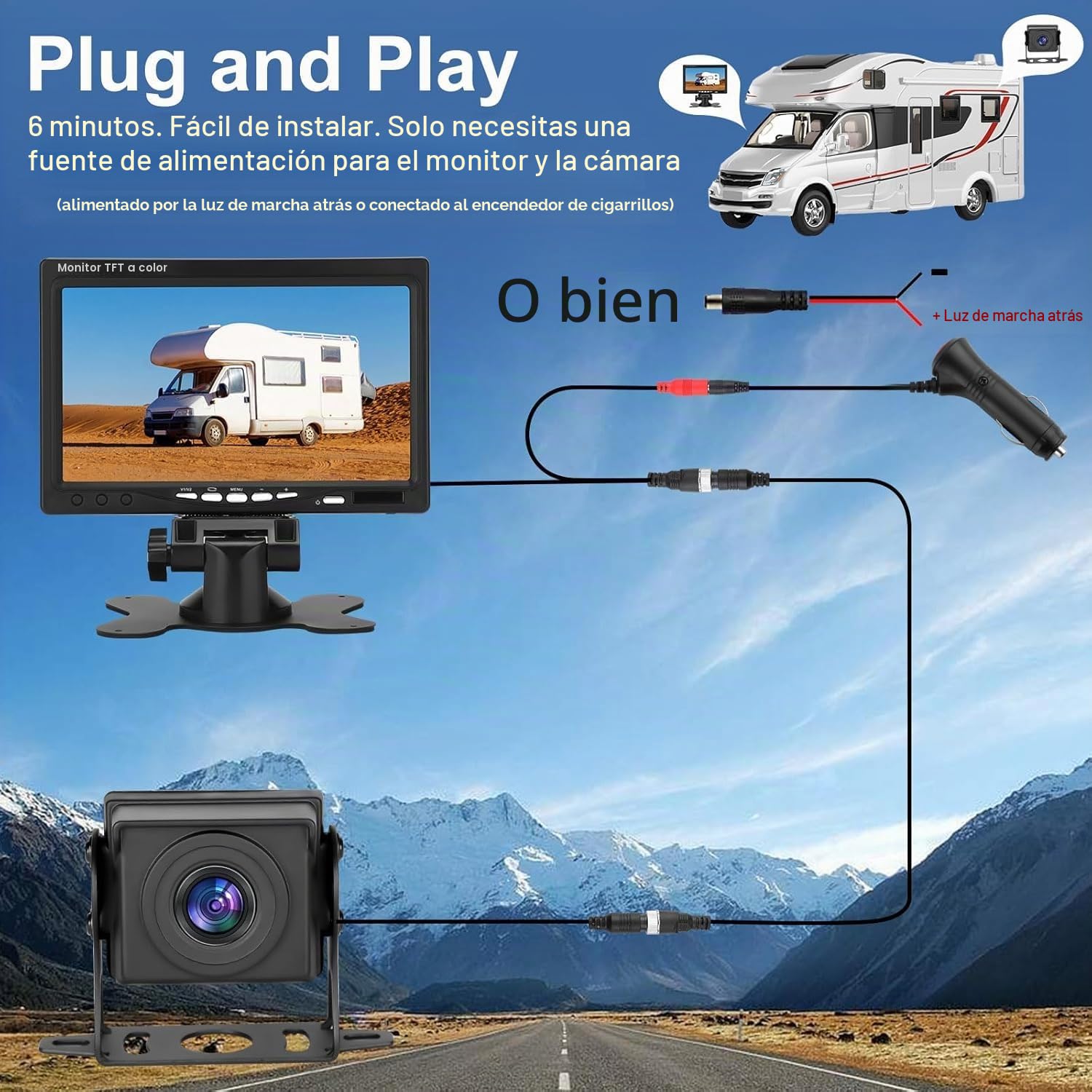 Juego de cámara de visión Trasera con Pantalla Trasera HD de 7 Pulgadas, IP69, Resistente al Agua, visión Nocturna, para Bus/RV/Camión/Remolque/Camioneta/SUV/Caravana.