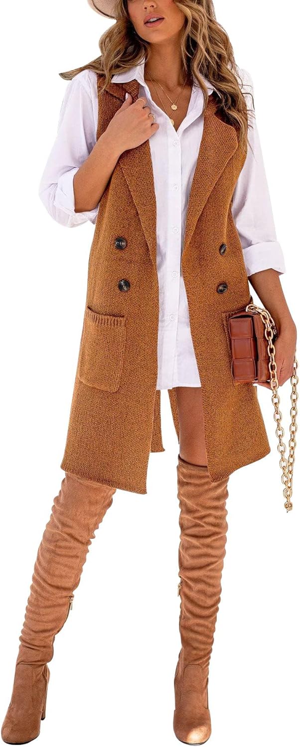 IDEALSANXUN Womens Long Sweater Vest Fall Winter Sleeveless Knit Cardigan Outerwear - Image 4
