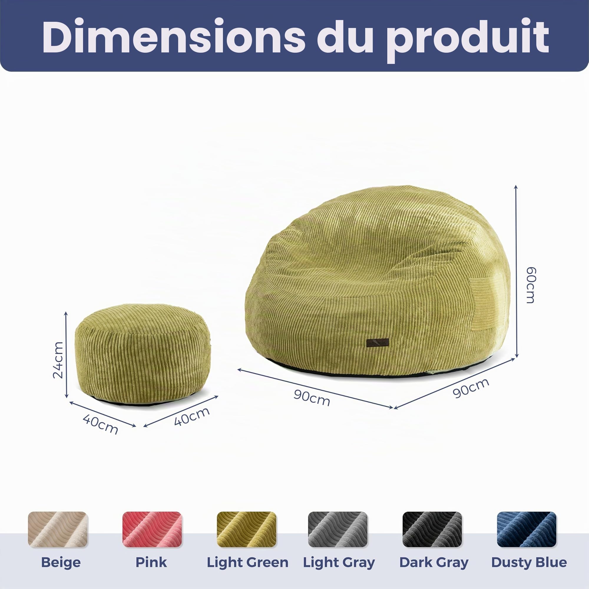 MAXYOYO Fauteuil Poire en Corde avec Repose-Pieds pour Adultes et Enfants, Canapé-Pouf et Pouf avec Rembourrage en Mousse, Fauteuil de Salon avec Poignée pour Salon, Chambre, Jeux, Lecture, Détente