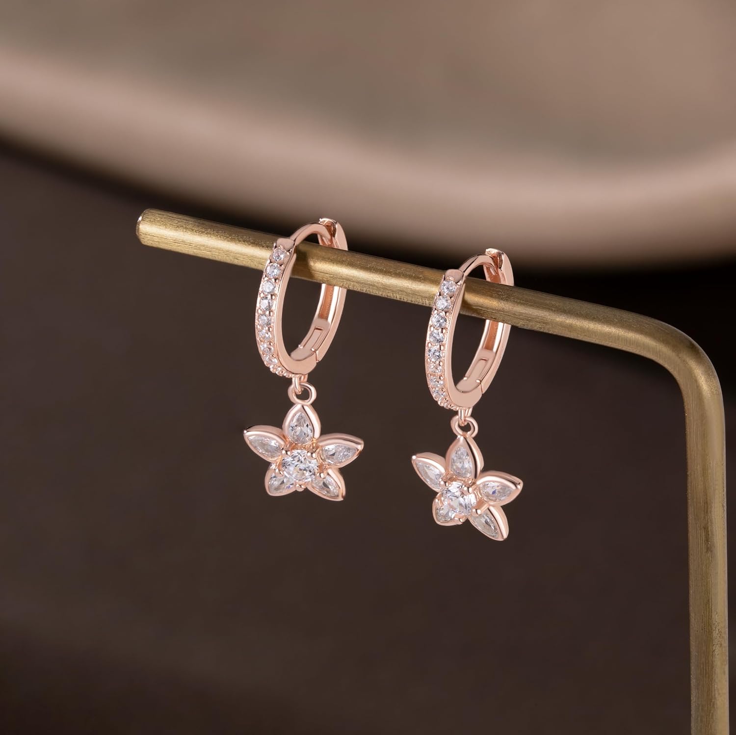 Reffeer Solid 925 Sterling Silver CZ Flower Earrings Dangle for Women Teen Girls Flower Drop Hoop Earrings Huggie - Image 6