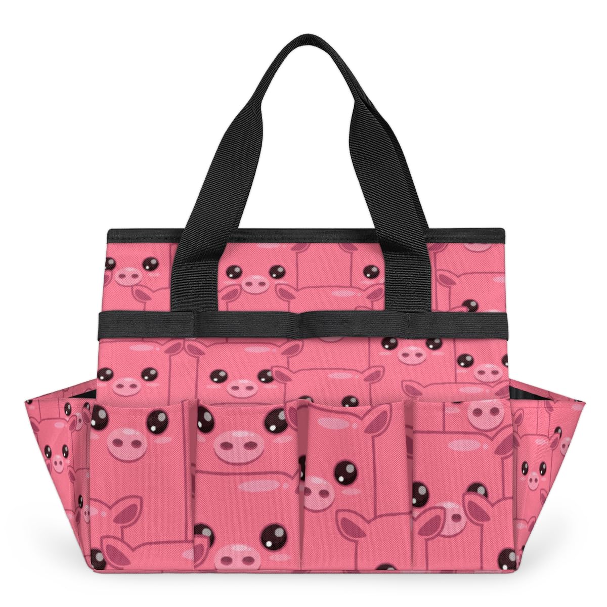 Adorable Pig Patterns Garden Tool Bag Waterproof Gardening Tool Storage Bag with Handle & 10 Pockets Gardening Tote Bag for Women Garden Tool Organizer