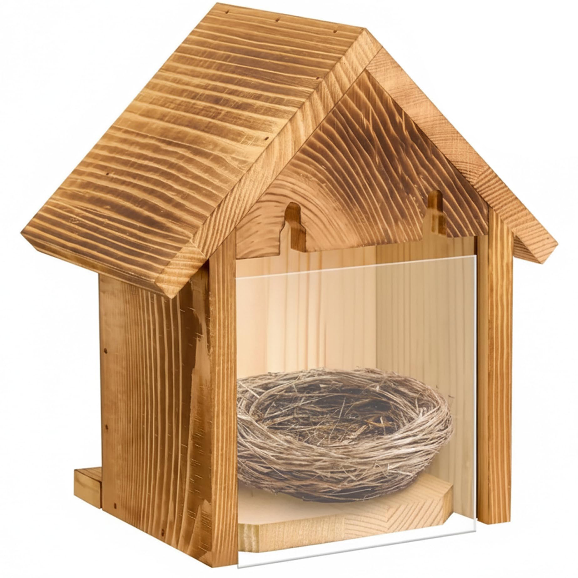 Nichoir en bois avec vitre pour voir les oiseaux sans les déranger au jardin