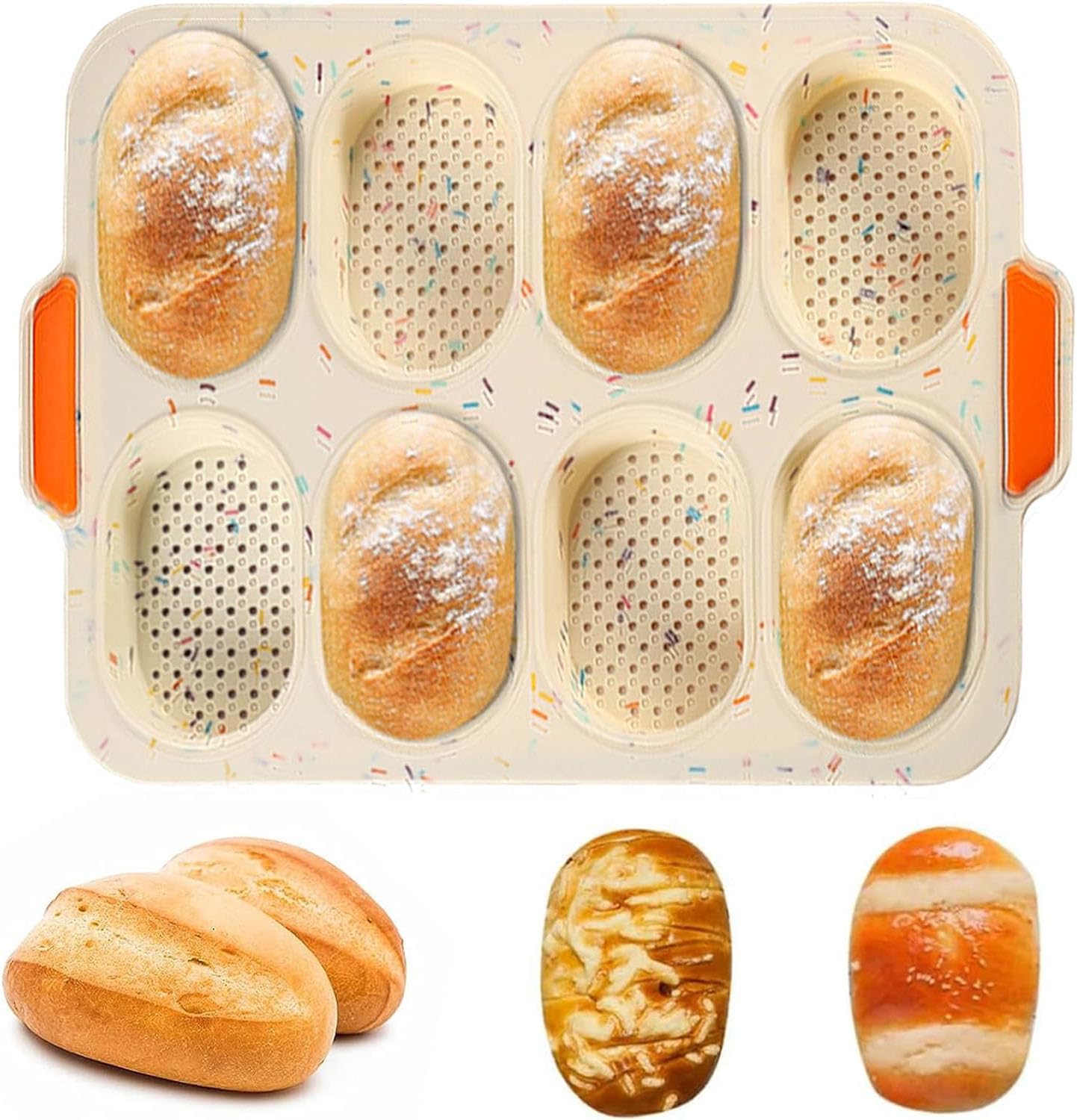 Bread Baking Mould Silicone Bread Baking Moulds, Baking Mould Rolls, Non-Stick Baking Tray, Bread Baking Moulds, for Baking French Bread, Buns and Breadstick, for 8 Rolls