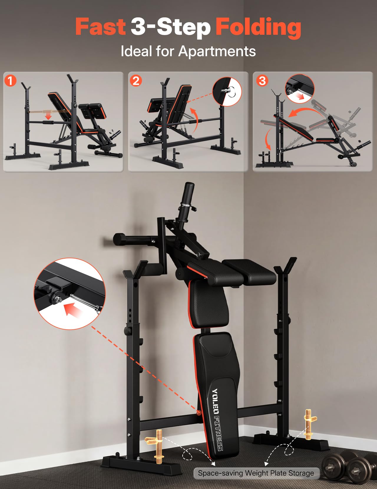 YOLEO Olympic Weight Bench, Adjustable Bench Press Rack, Foldable 1870LB | Roman Chair Upgrade, 40" Wide Grip Fits 6-7 ft Olympic Bar, Ergonomic Backrest, Commercial Grade All in One Bench Set