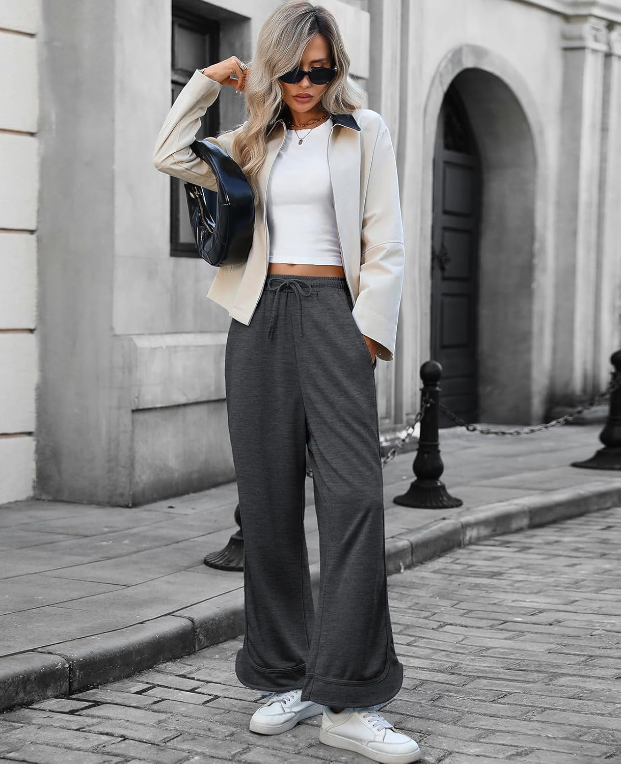 Women's Wide Leg Baggy Sweatpants Drawstring High Waist Athletic Joggers Workout Trousers Casual Pants - Image 2