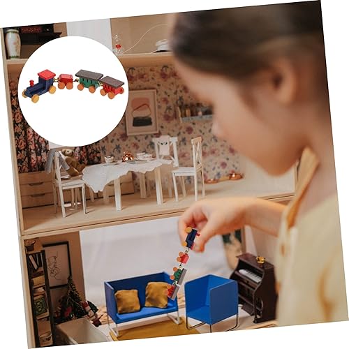 Miniatura 2 de Modelo de tren pequeño Decoración de mesa Decoración de madera Tren de madera Mini tren de madera Mini tren de vapor Casa de muñecas Vehículos Mini