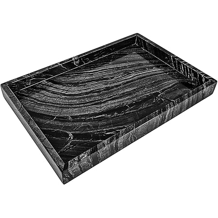 Amazon Com Gnirue Natural Black Gray Marble Tray Kitchen Bathroom Storage Organizer 11 8 X 7 9 X 1 2 Home Kitchen