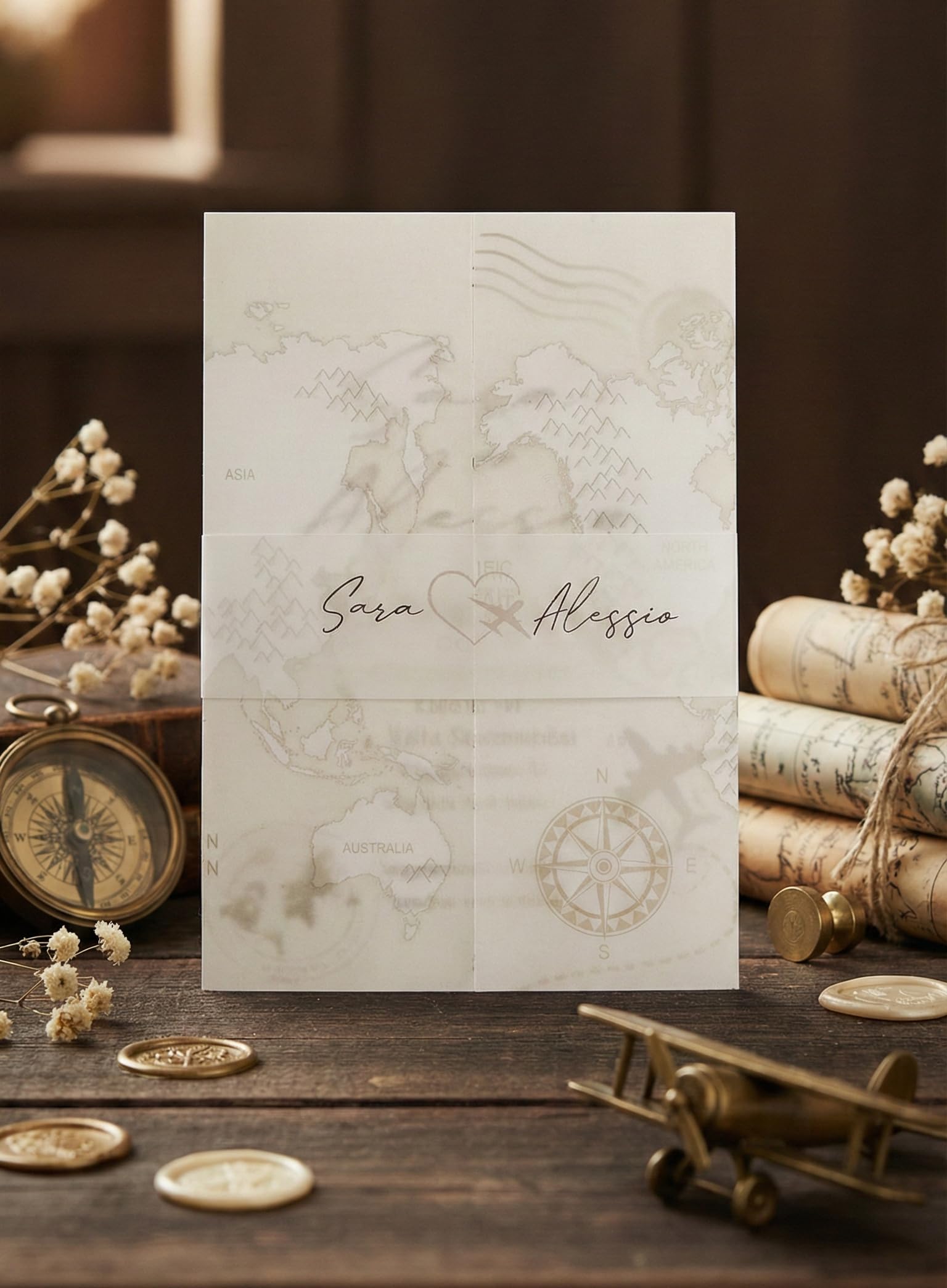 Partecipazioni matrimonio personalizzate vellum - inviti nozze con carta traslucida viaggio 10 pezzi