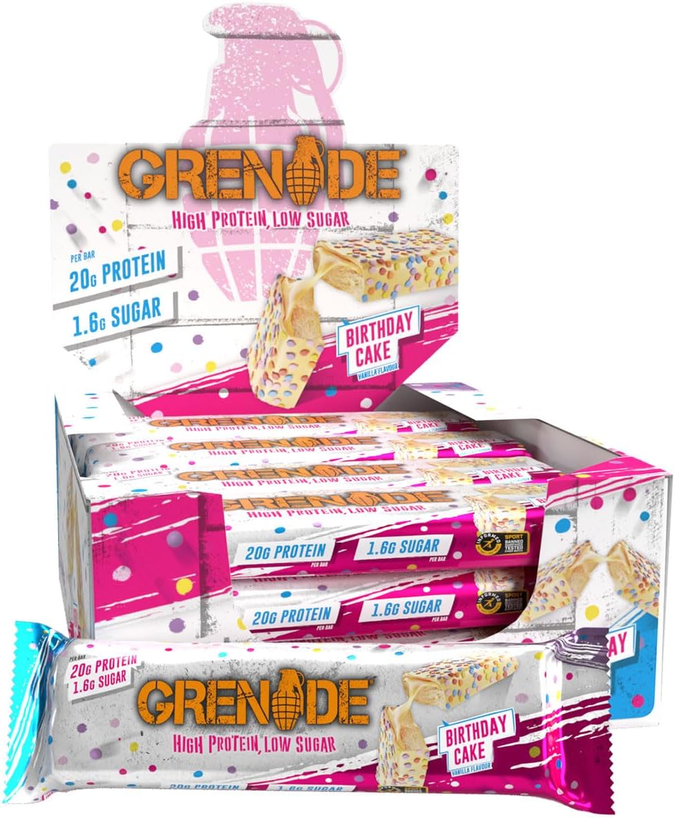 Grenade Carb Killa Protein Bar, Great Tasting High Protein and Low Carb Snack, Birthday Cake, (Pack of 12), 2.12 oz. bar| Protein Bar| Carb Killer| Grenade| Protein Bar| Carb Killer| Grenade| Protein bars for Bodybuilding| Protein bar no carb| Protein bar no sugar| Protein bars 12 pack| Protein bar 30g|