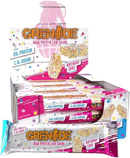 Grenade Carb Killa Protein Bar, Great Tasting High Protein and Low Carb Snack, Birthday Cake, (Pack of 12), 2.12 oz. bar| 