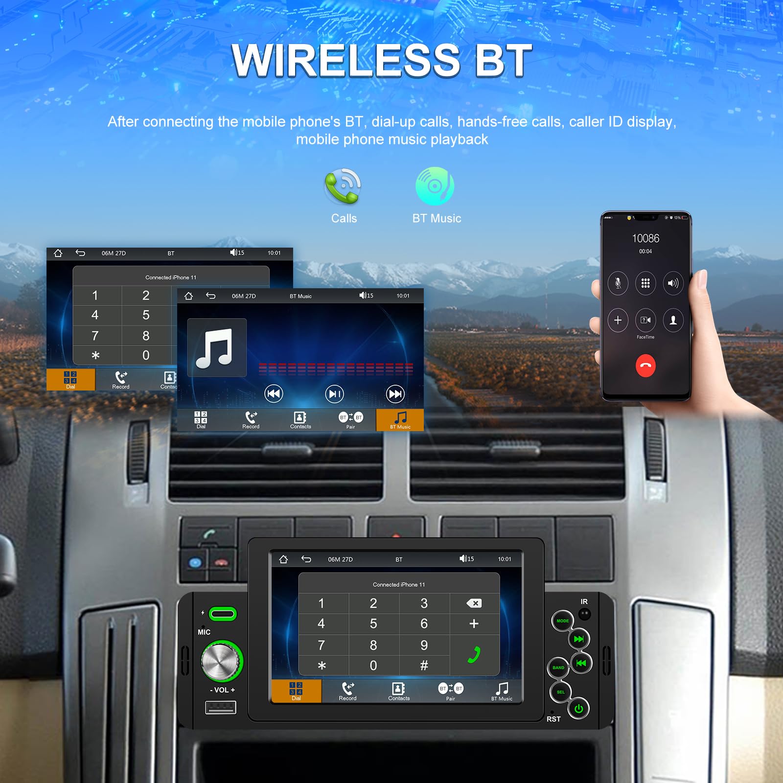 Autoradio 1Din mit Carplay Android Auto,CAMECHO Auto Radio Touch Display 7 Zoll,Unterstützung FM