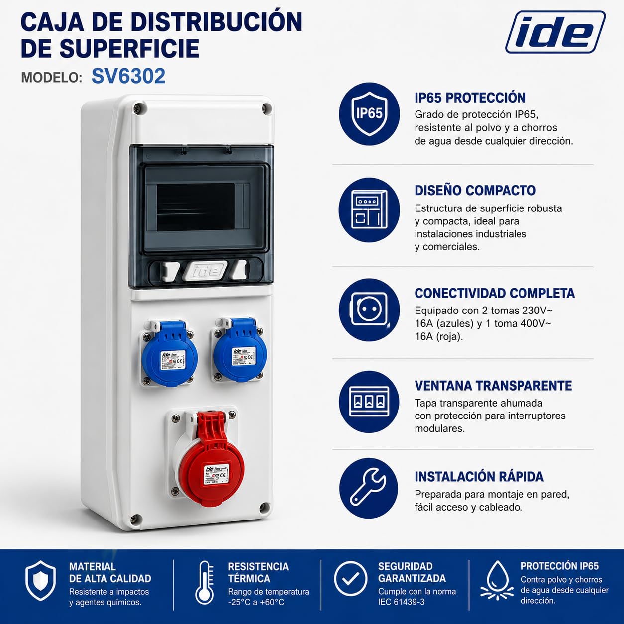 CABLEPELADO Caja distribucion electrica superficie IP65 con 3 bases Blanco