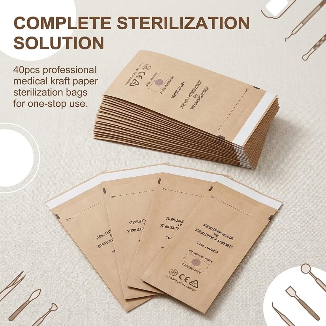 40 Pezzi Buste Sterilizzazione, Sacchetti Monouso per Sterilizzatore, Accessori per Sterilizzazione Strumenti Estetica e Unghie (100 x 200 mm)