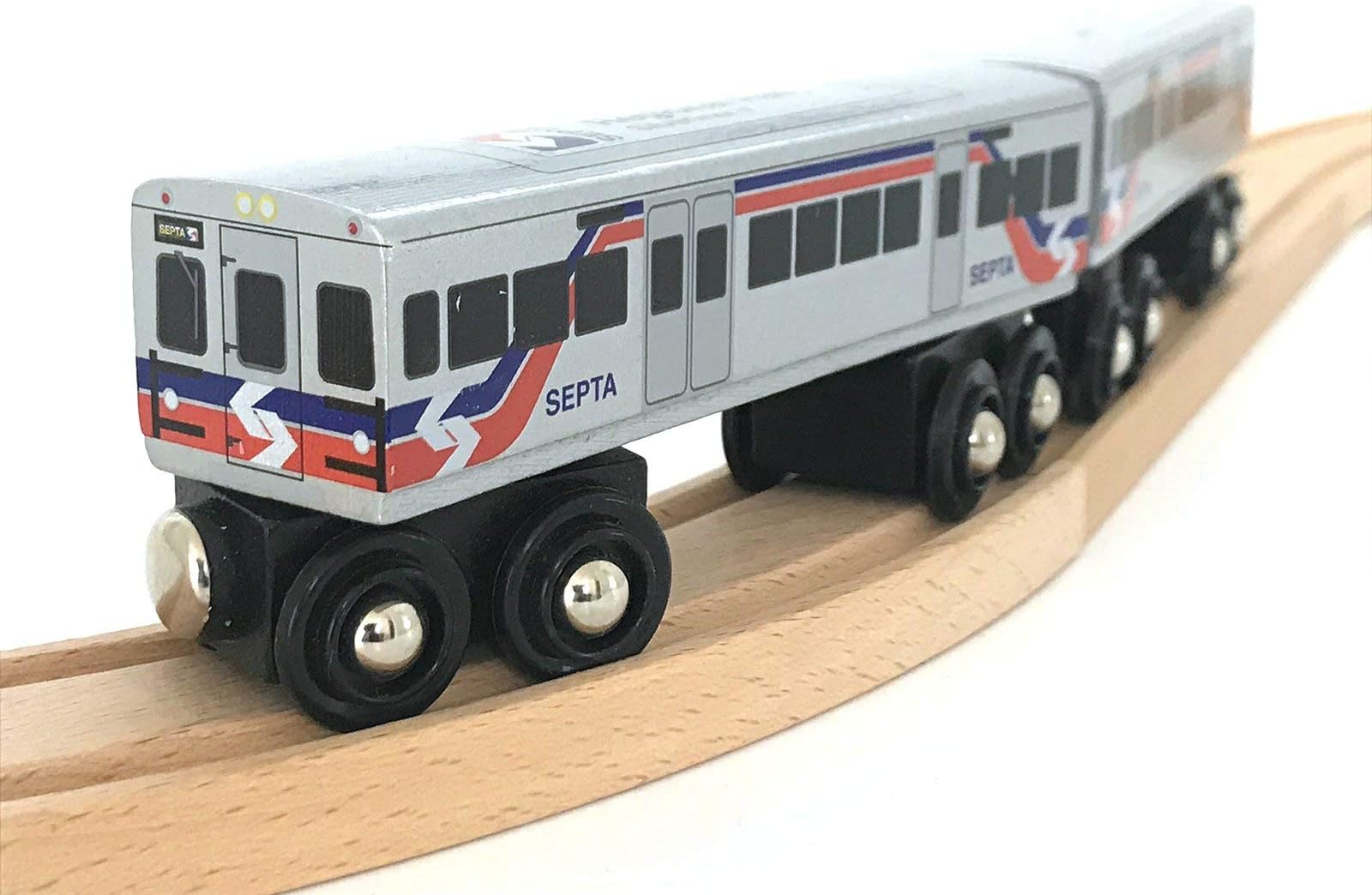 MUNI PALS Munipals Septa Wooden Railway Regional Rail Silverliner-V 2-car Set Child Safe and Tested Wood Toy Train